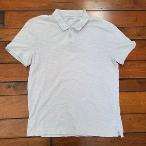 VINCE Slub Polo Shirt Men's L White Grey Collared Short Sleeve 100% Cotton